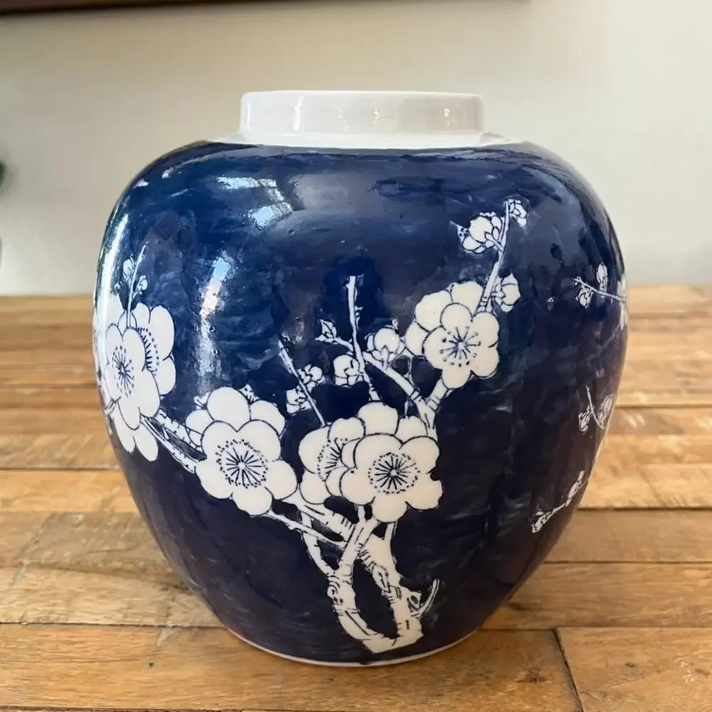 Chinese Porcelain Ginger Jar Blue White Prunus Blossoms 8